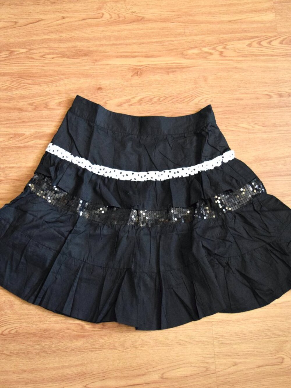 Black Cotton A Line Sequin Skirt - Vintage Lolita Style